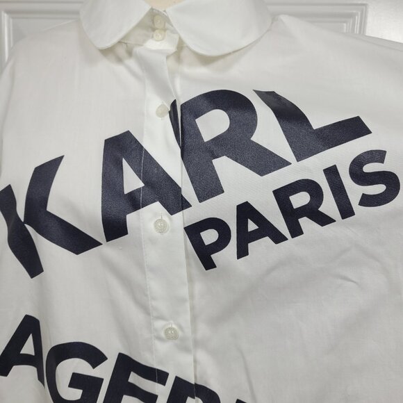Karl Lagerfeld Paris White Oversized Logo Button Down Shirt Top Size XL - Picture 8 of 11
